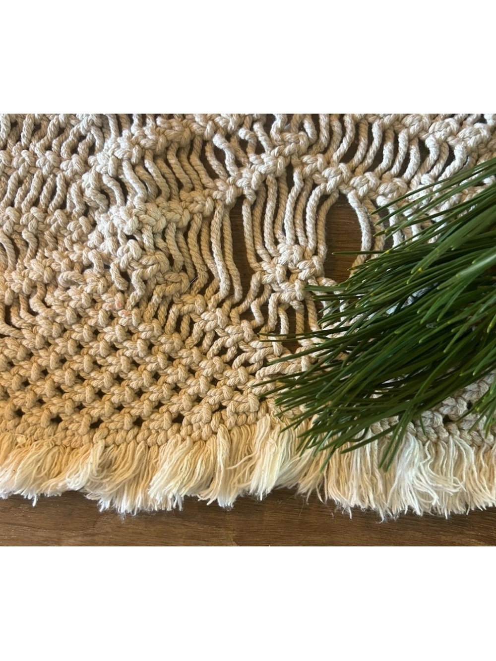 Fall Harvest Boho Macrame Table Runner Beige Fringe 16"x74" Heavier Weight - Picture 2 of 5